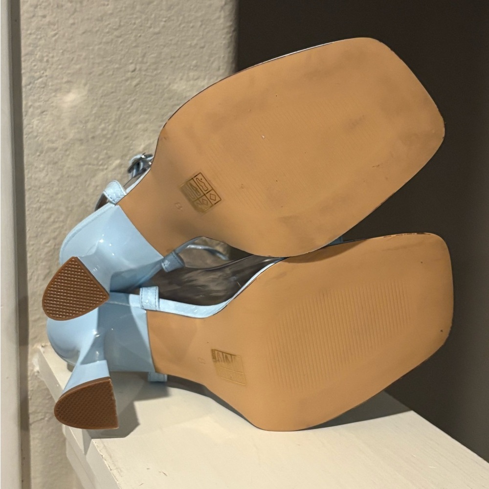 Reitoye Blue Ankle Strap Platform Heeled Square Toe Chunky High Heels Size 8 - Picture 9 of 12